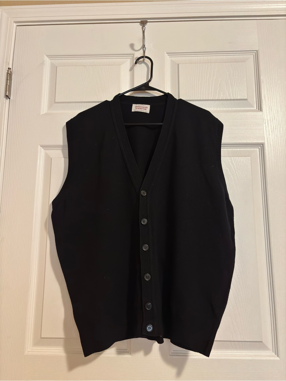 United Colors Of Benetton Men's Black Button-Front Knit Vest 100% wool